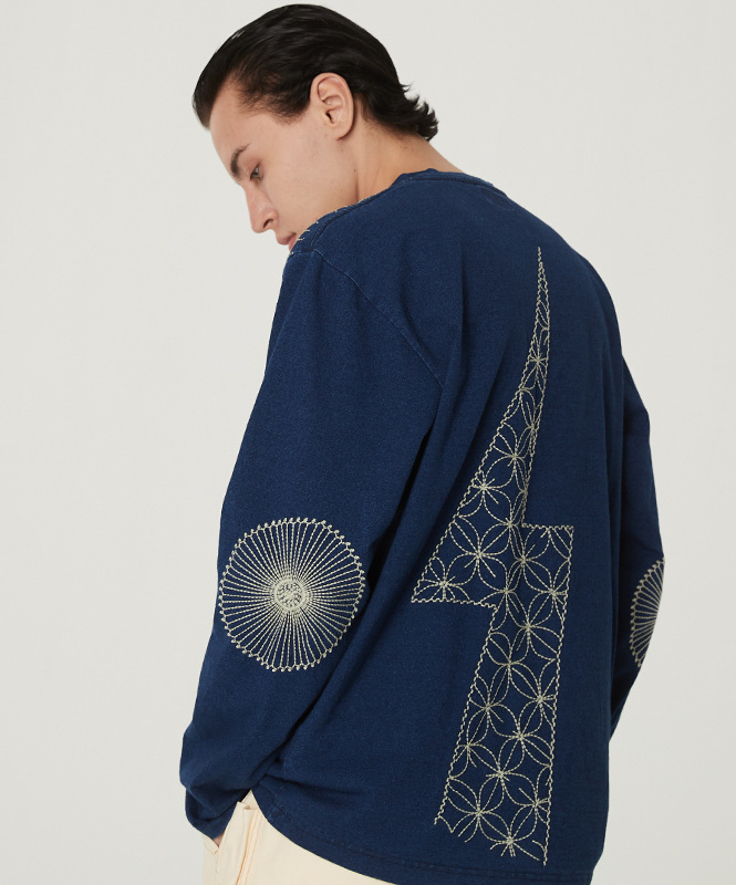 

KAPITAL Autumn and Winter Casual Pullover Brand Retro Washed Denim Embroidery Long-sved Kapital Sweater, White;black