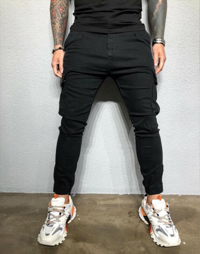 

fashion pocket urban straight leg women pant trousers jogging joggers cargo casual skinny stretchy pencil pants, Black