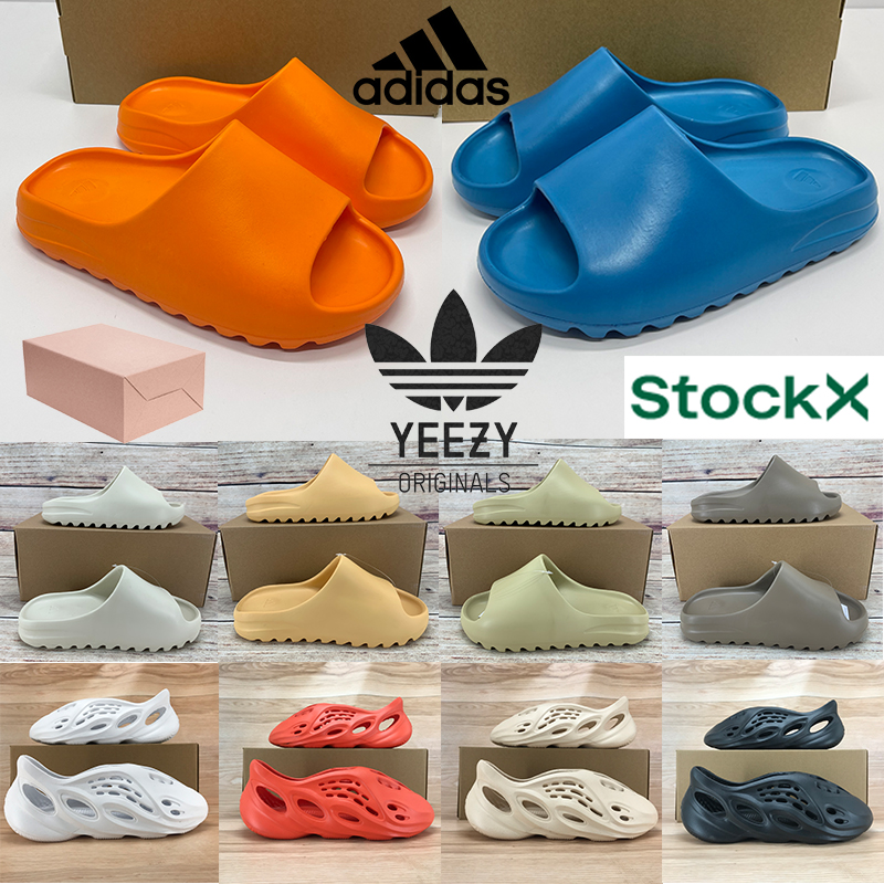 

Yeezy kanye west slippers Enflame desert sand resin bone earth brown Summer slides men women shoes triple black Ararat total orange sandals with box, #12- bubble wrap packaging