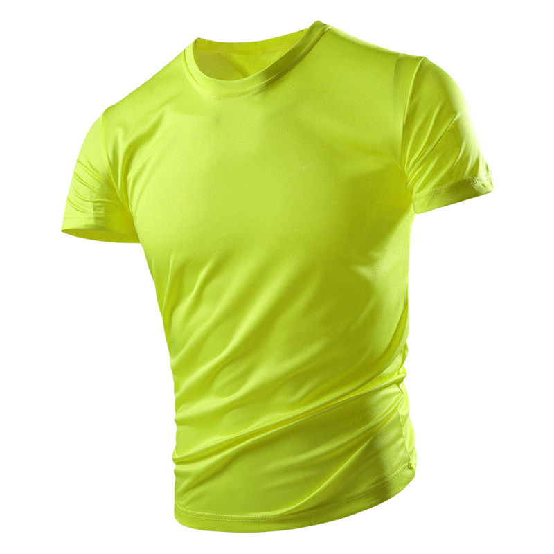 

Short-sleeved t-shirt men's quick-drying clothes summer grass green breathable large size summer sports ice silk top men's clothing, Black;yellow