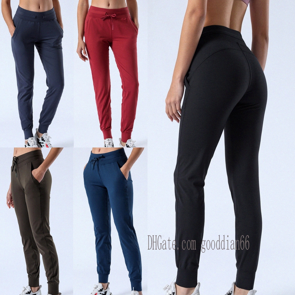 

womens Yoga Fabric Naked-feel Workout Sport Joggers Pants LU Women Waist Drawstring Fitness Running lulu Sweat pant with Two Side Pocket Style 0303 F4bd#