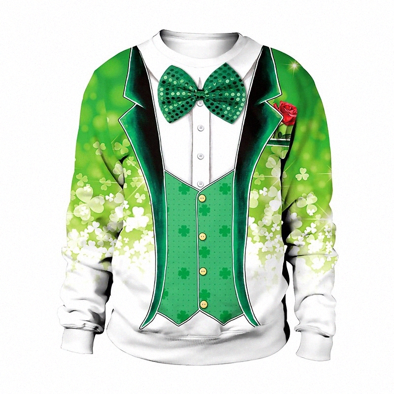 T-shirt Hommes 3D Imprimer Saint Patrick Day Col Col Party Street 3D Printer Tops à manches longues Style ethnique Casual Casual Nostalgique A B