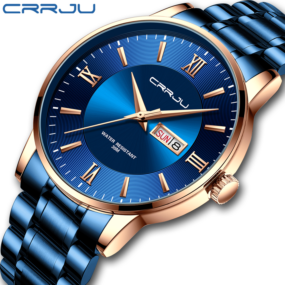 

CRRJU Watches for Men Luxury Men Watches Mechanical Automatic Blue Watch Men 30M Waterproof Casual Business luminous Wristwatchg, Silver white