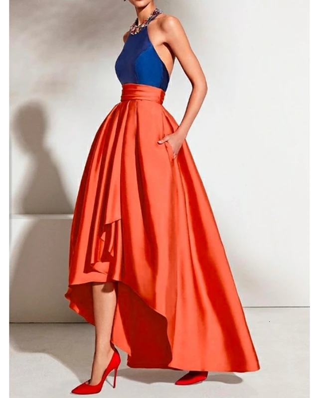 

2021 New Fashion Halter Sleeveless Asymmetrical Satin Formal Evening High Low Beading Prom Party Gowns Vestidos De Noiva 8pnn, White