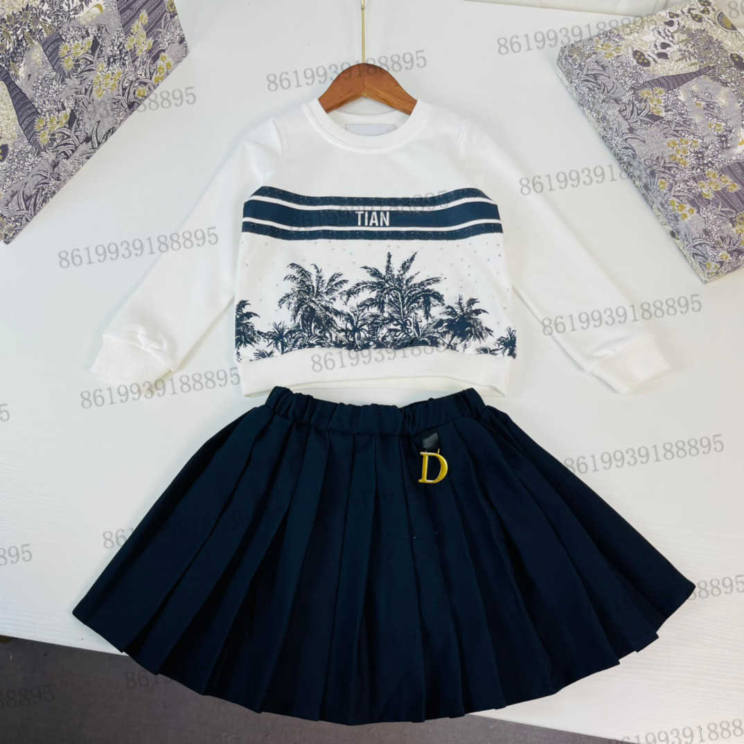 

2021 fashion D family Round neck jacket suit fashion dress sets Soft and comfortable tracksuit luxury design jacket+ skirt suits kids clothing set, 02
