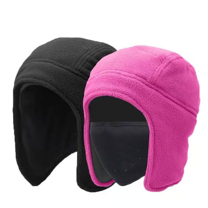 

Winter hat outdoor men's plus fleece hat riding warmth thickening women's ski ear protection fleece hat, Black