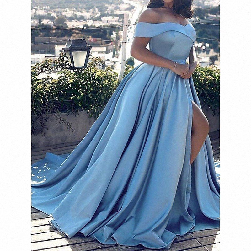 

women's Plus Size Swing Dress Solid Color Off Shoulder Split Sleeveless Fall Spring Sexy Prom Dress Maxi long Dress Party Date / Ruched / Slim U9Cc#, Blue