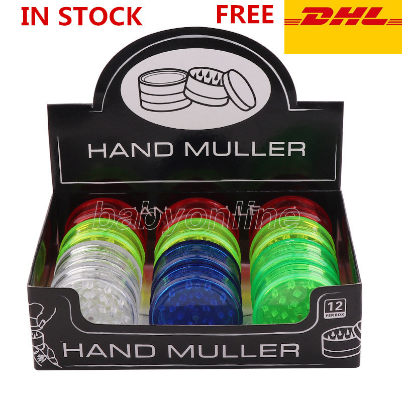 

IN Stock 60mm 3 piece colorful plastic herb grinder for smoking tobacco grinders with green red blue clear FY2142 sxm10