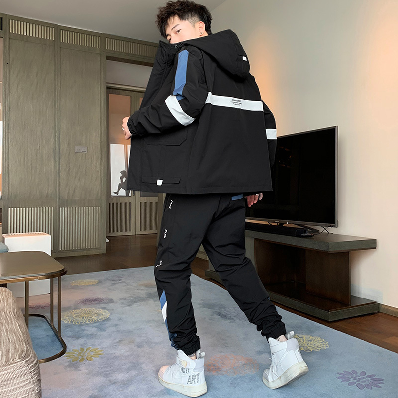 

2021 New Men's Ensemble Spring Sweaters Shredded Hiphop Sportwear Men with Zipper Coat Two Piece Defines Suit of Sweat Fitness Sets Uokw, Blue