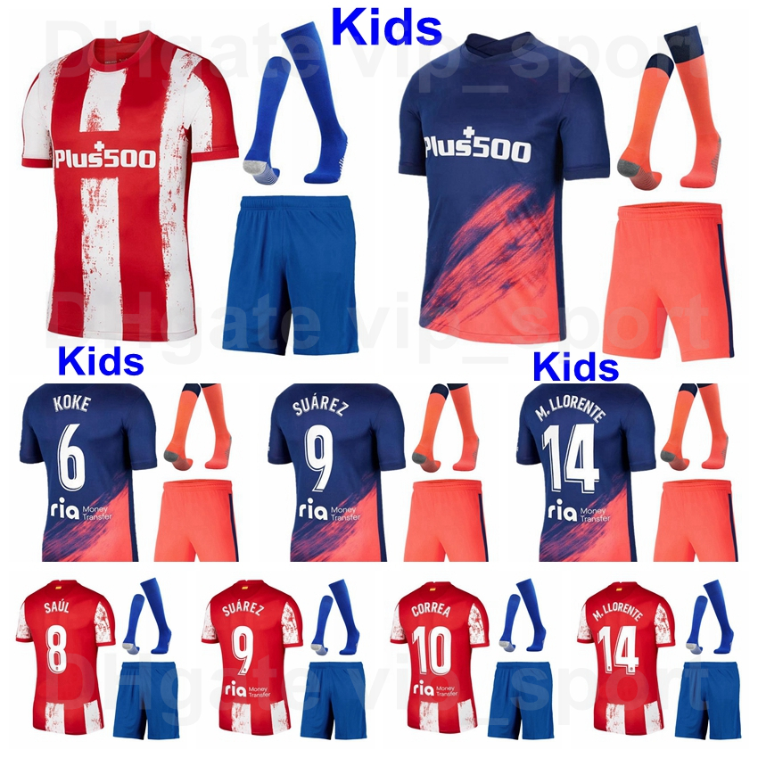 

Youth SUAREZ Jersey Socks Set Children Atletico Madrid Soccer Llorente SAUL CORREA JOAO FELIX LEMAR HERRERA KOKE Gimenez FELIPE CARRASCO Kid, Black