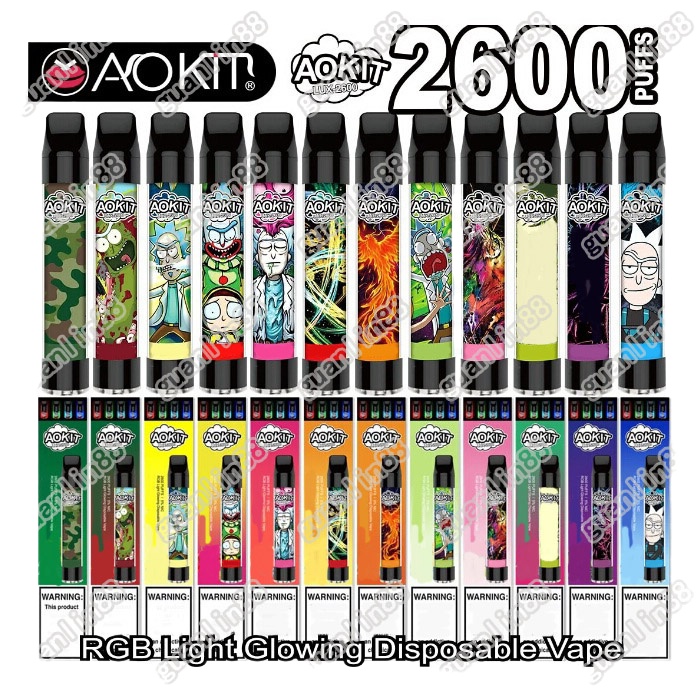 

Original Aokit Lux Disposable Pod Device Kit Light Edition 2600 Puffs 1350mAh Battery 8.5ml Prefilled Vape With RGB Light Pen 100% Authentic
