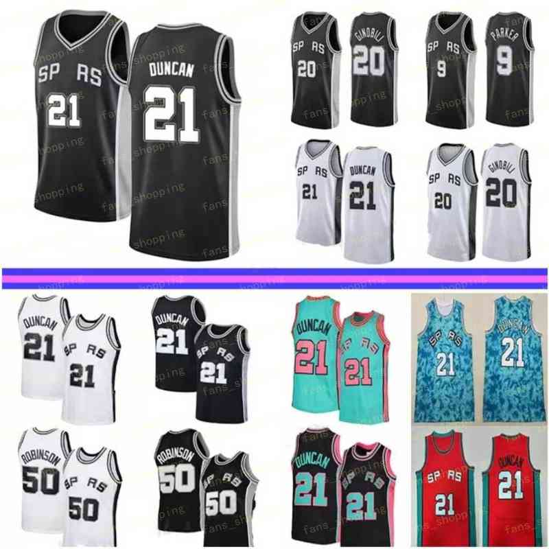 

Tim 21 Duncan Manu 20 Ginobili Retro Basketball Jersey David 50 Robinson white black grey Vintage Jerseys, As