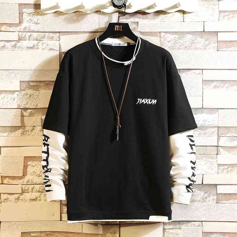 

2021 autumn and winter new boys hanging shooting loose casual men's long sleeve fake two-piece Pullover printed sweater, Gray