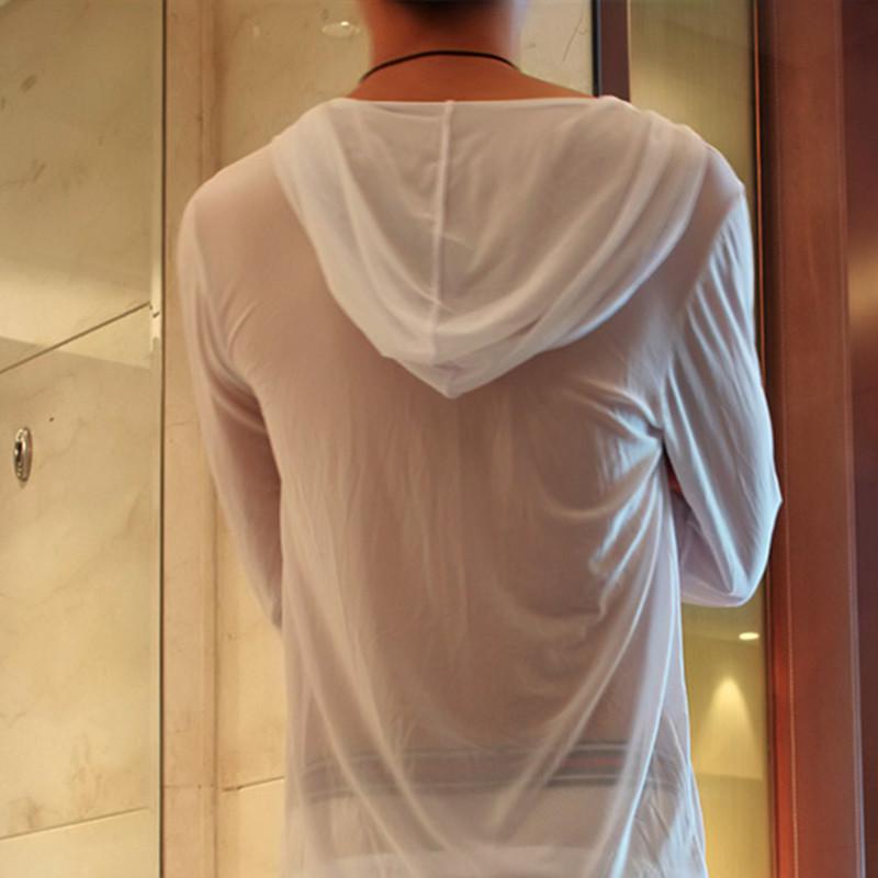 

Men's Sleepwear Sexy Transparent See Through Men Sports Casual Pajamas Home Set Gauze Hoodie Top + Pants Lounge Loungewear Clothing, White pants