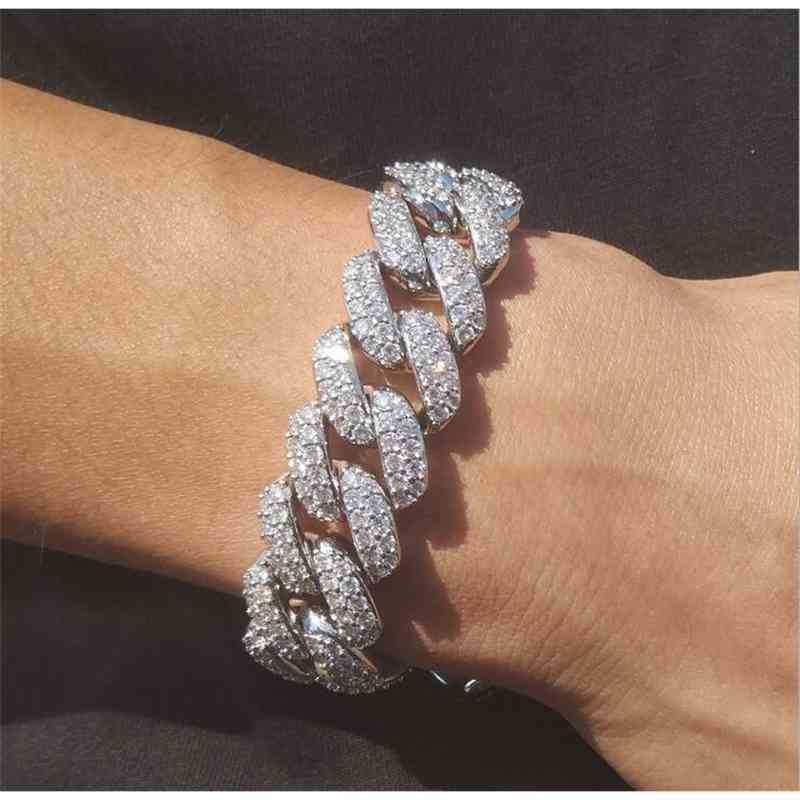 

Mens Iced Out Link Gold Silver Bracelets Cubic Zirconia Bling Open Lock Seamless Cuban Miami Chain Hip Hop Jewlery