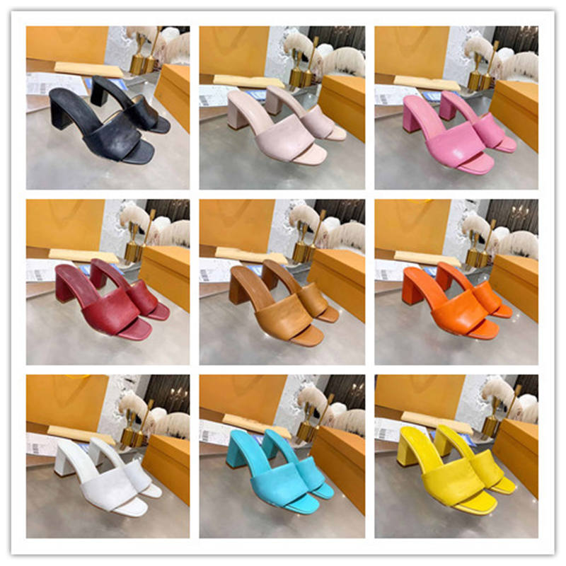 

Designer Luxury Slippers REVIVAL MULE High heels Shoes Women Slides Sandals Black Pink Orange Blue WATERFRONT heel sandals With Box, 16