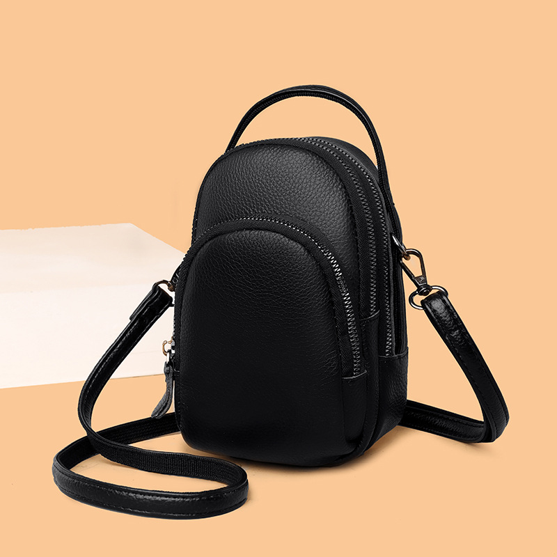 

Wholesale ladies Genuine leather shoulder bags simple solid color leathers handbag 3-layer zipper women mobile phone bag Joker black fashion coin purse, Khaki(boutique box)