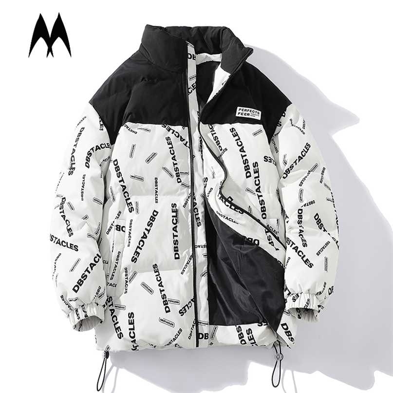 

Street Hip Hop Coat Men Winter Thick Parka Jacket Harajuku Print Jackets Fashion Warm Parkas Mens Outwear Streetwear 211204, Njy583white