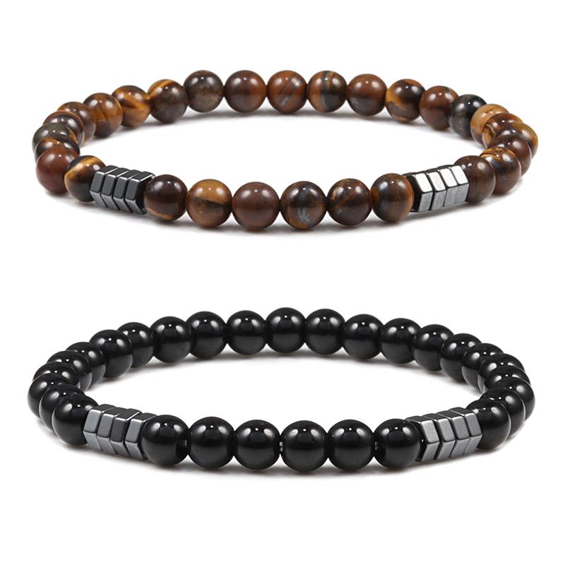 

Beaded, Strands 6mm Classic Men Tiger Eye Beads Bracelets Natural Black Lava Stone Beaded Bracelet Bangle Women Charm Malachite Jewelry Puls