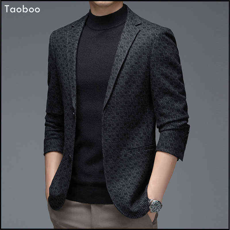 

Brand High End Gentleman Luxury Casual Fashion Jacquard Elegant Blazer Men's Clothes Business Clothing Trendy Coat 211111, Black