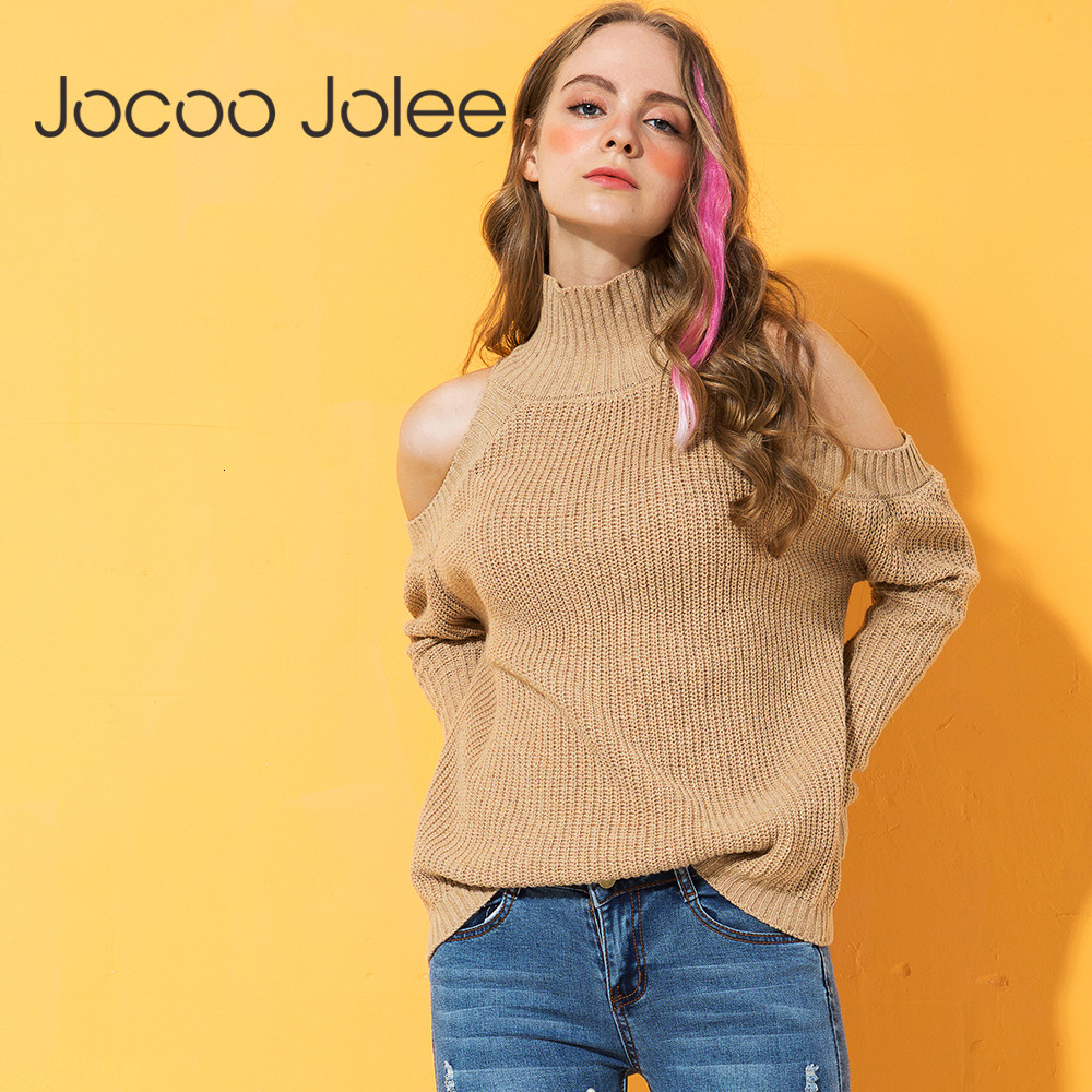 

2021 New Vintage Sweaters Turtleneck Sexy Cold Shoulder Knitted Sweater Autumn Winter Retro Pullovers Oversized Jumpers Shus, Khaki