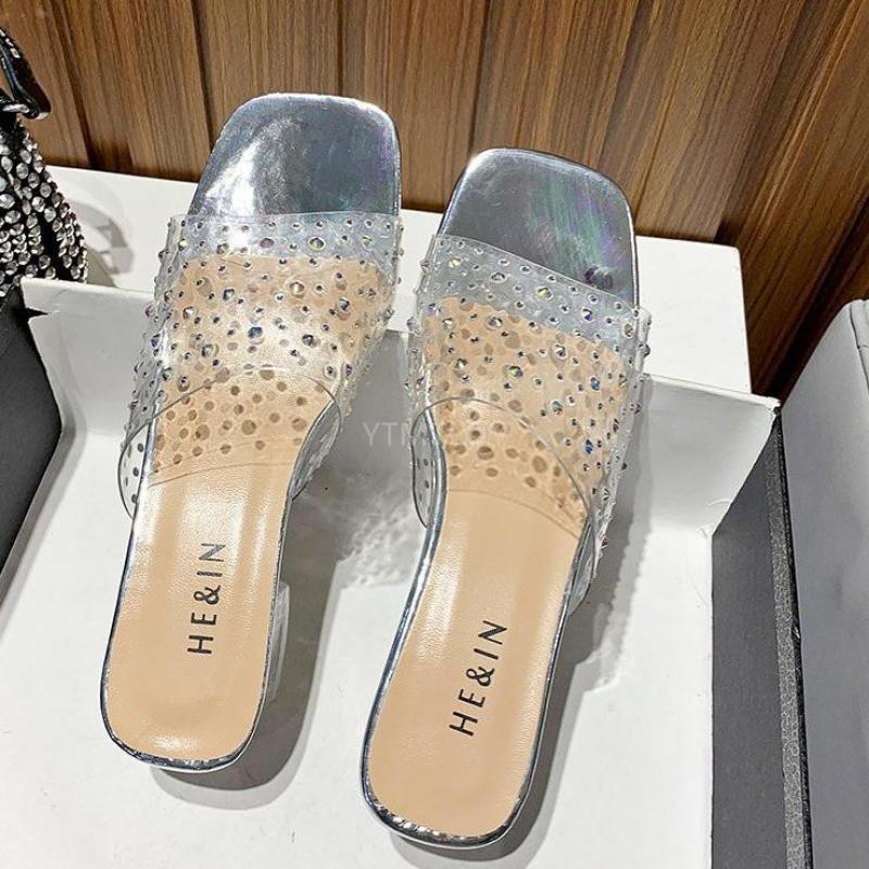 

New Transparent High Heel Sandals Female Crystal Sexy Ladies Peep Toe Rhinestone Zapatillas Mujer Casa Sapatos Femininos, Black