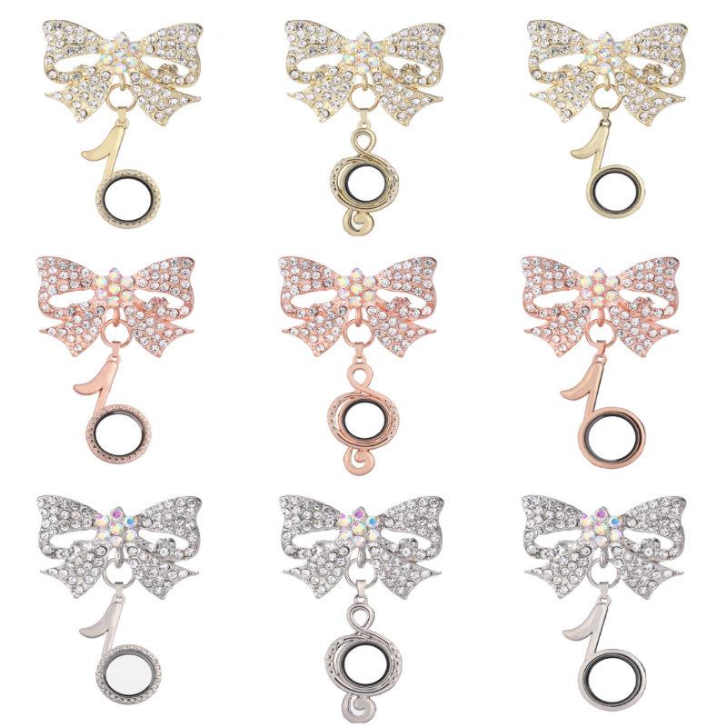 

Pins, Brooches 10PCS Rhinestones Musical Note Floating Locket Butterfly Bow Brooch Making Diffuser Jewlry Wholesale, Gray