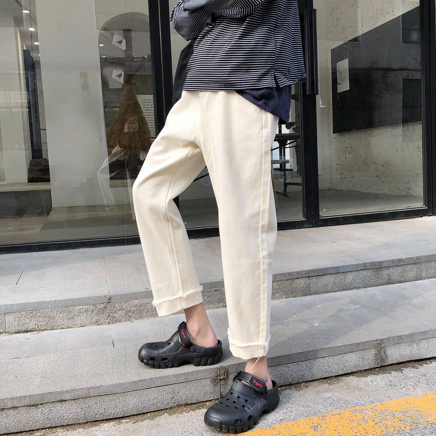 

2021 New Summer Men's Pure Color Casual Pants Stretch Slim Fit Cargo Pocket Jeans Mens Leisure Blue/white Trousers Plus Size S-2xl Inek