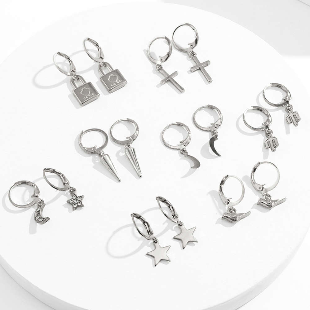 

Multi mix and match lock shaped Star Moon Set Earrings simple PENDANT CROSS EARRINGS women's jewelry, Silver