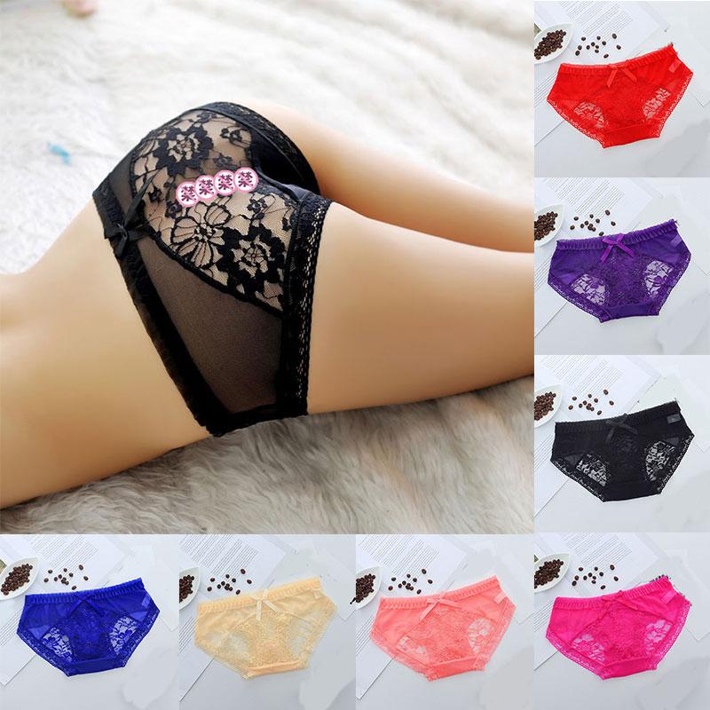 

Women's Panties Women Sexy Transparent Briefs Underpants Solid Color Low-Rise Lingerie Seamless Lace Embroidery Ladies Mesh Underwear, Black;pink