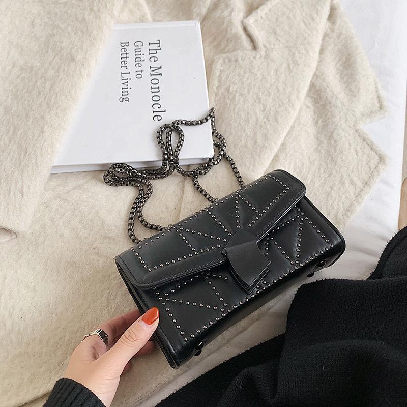 

Punk Black Small Square Bag Women's Designer Handbag And Purse 2021 High-quality Pu Leather Rivet Chain Shoulder Bags
