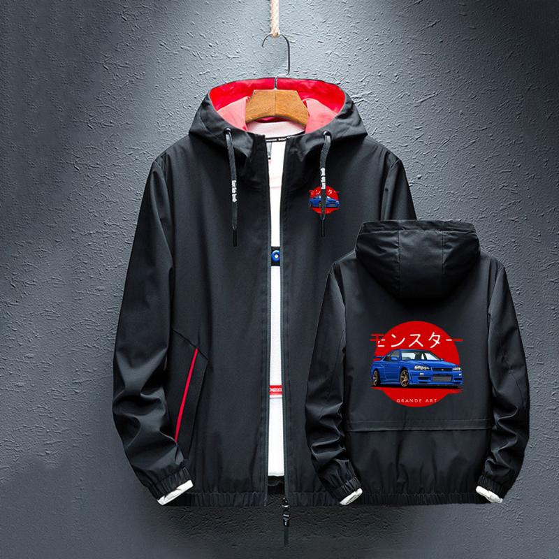 

Men's Hoodies & Sweatshirts 2021 Monster Skyline R34 GTR Vintage Logo Print Autumn Winter Men Jackets Coat Windproof Collar Patchwork Street, Black
