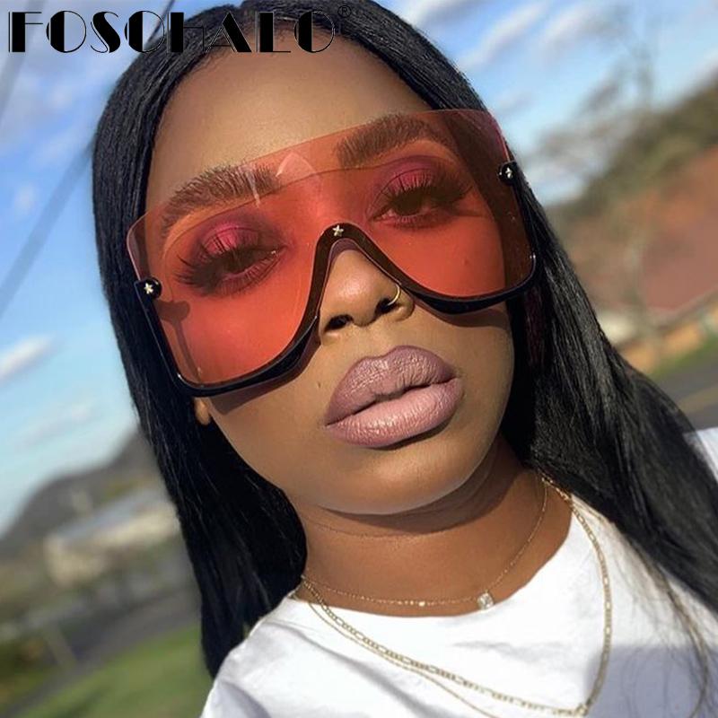 

Sunglasses 2021 Fashion Oversized Women Trendy One-Piece Square Sun Glasses Female Rivet Shield Goggle Shades UV400 Arrival