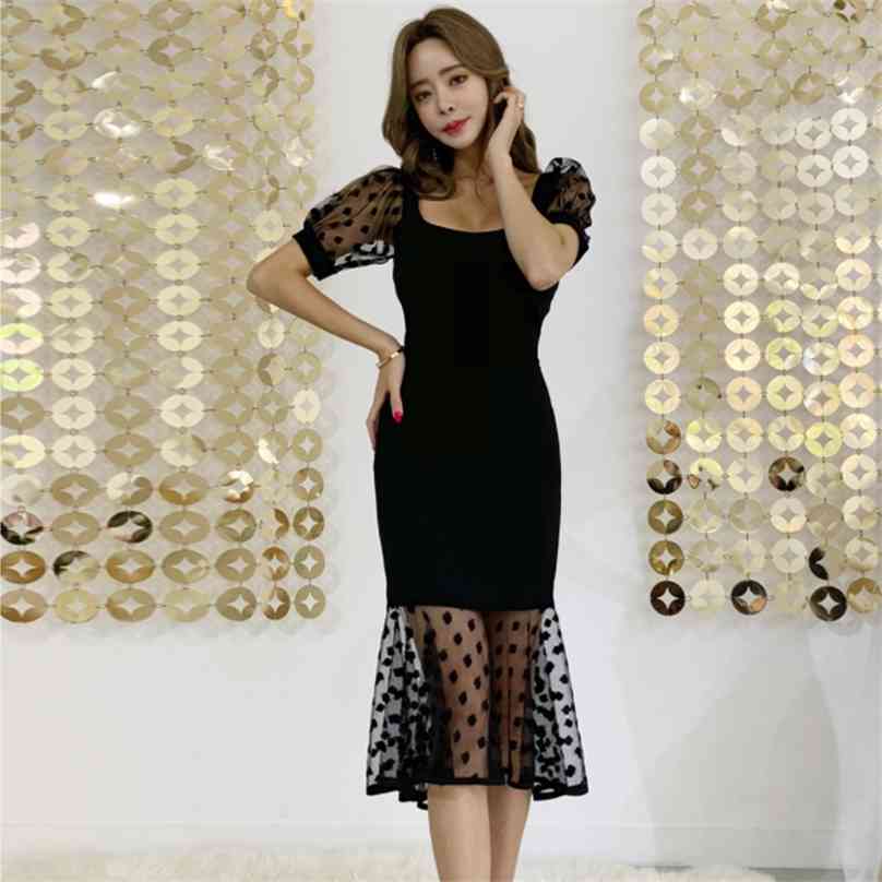 

Black Long Dress for women Summer Short Sleeve Square neck Hollow out Sexy sundress Ladies Korea Office Maxi Dresses 210602