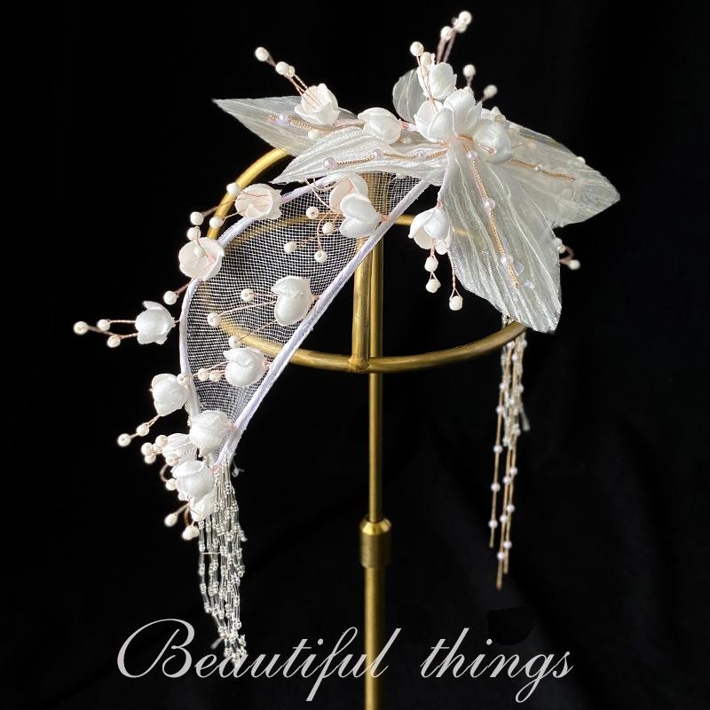 

Hair Clips & Barrettes Korean Lace Flower Hairbands Bride Wedding Headband Accessories Ornament Bud Tassel Band