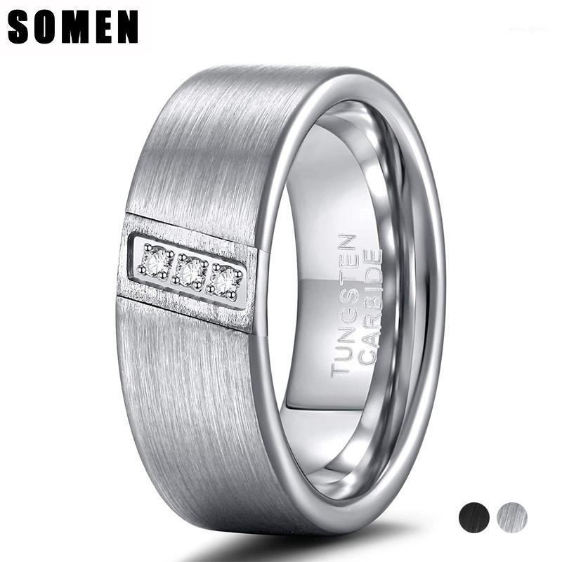 

Wedding Rings Somen Black Blue/Silver Color 8mm Men Tungsten Bands Cubic Zirconia Three Stone Diagonal Luxury Jewelry1