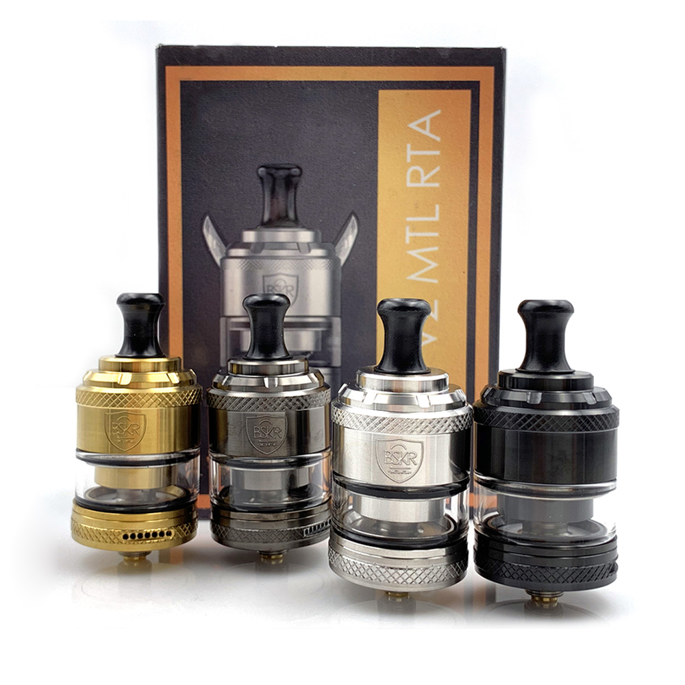 

Berserker BSKR V2 MTL RTA Atomizer 24mm Bottom Airflow 3ml Glass Tube Vape Tank with Fused Clapton Prebuild Coil