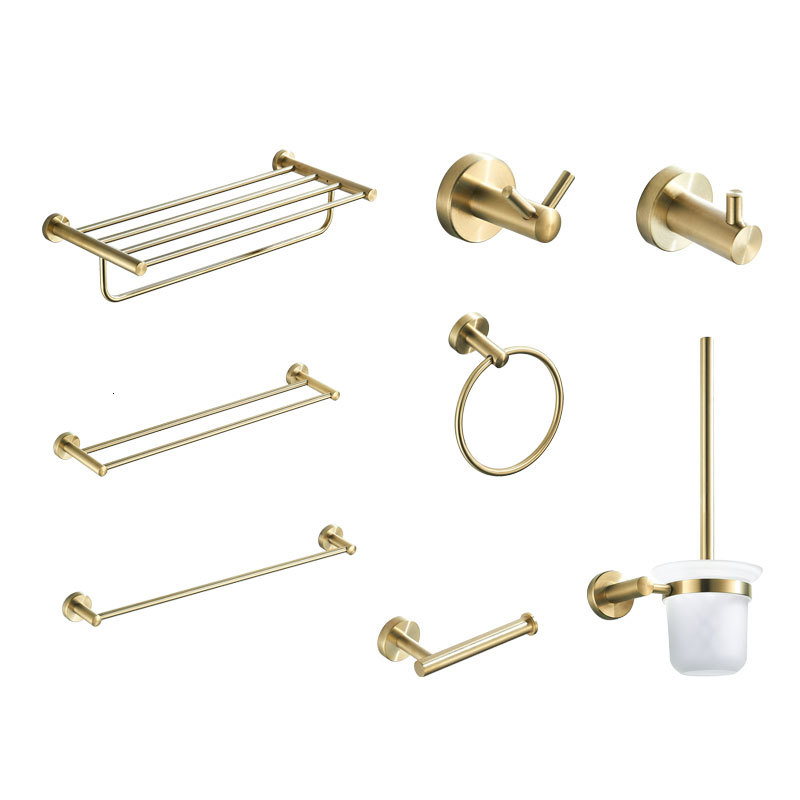 

2021 New Bathroom Accessory Rack,paper Toilet Brush Towel Holder Hook Brushed Gold Bath Hardware 304 Stainless Steel Dmtk