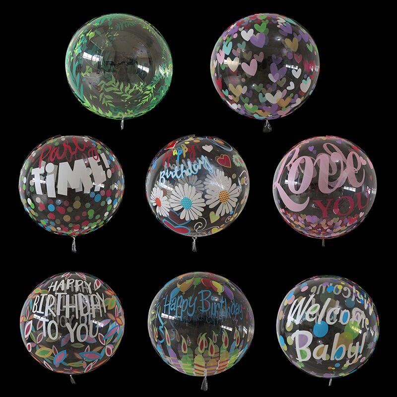 

Party Decoration 2pcs 20inch Round Printed Helium Bobble Balloon No Wrinkles Clear PVC Balloons Birthday Wedding Bobo