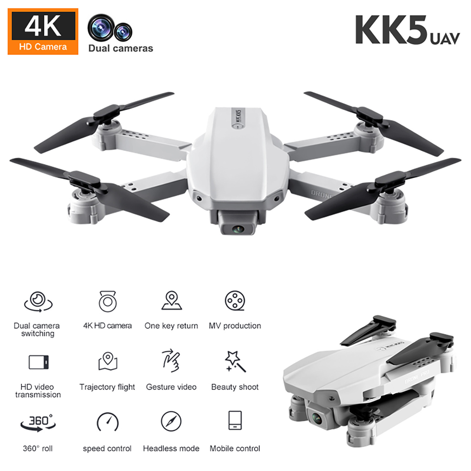 

KK5 WiFi FPV RC drone with 4K HD Dual Camera Altitude Hold Mode Foldable Drone Foldable Quadcopter