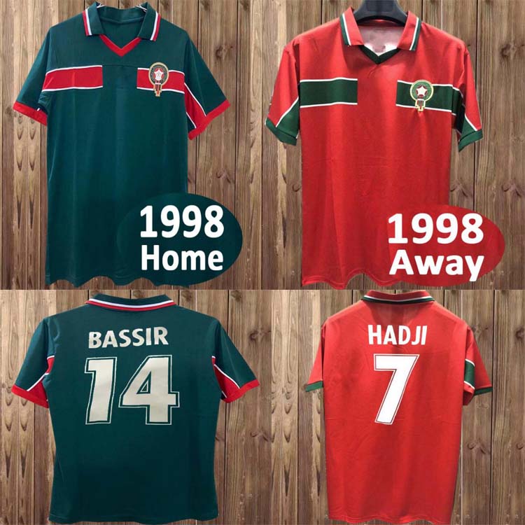 

1998 Retro Morocco classic Soccer Jersey OUAKILI NEQROUZ BASSIR ABRAMI ancient maillot EL HADRIOUI HADJI adult Football shirt, Black;yellow