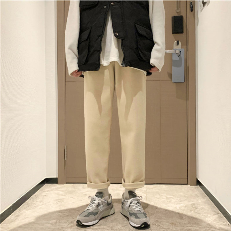 

2021 New Autumn and Winter Thick Woolen Men's Warm Fashion Casual Pants Men Streetwear Loose Korean Style Straight Trousers Mens 4kp3, Black