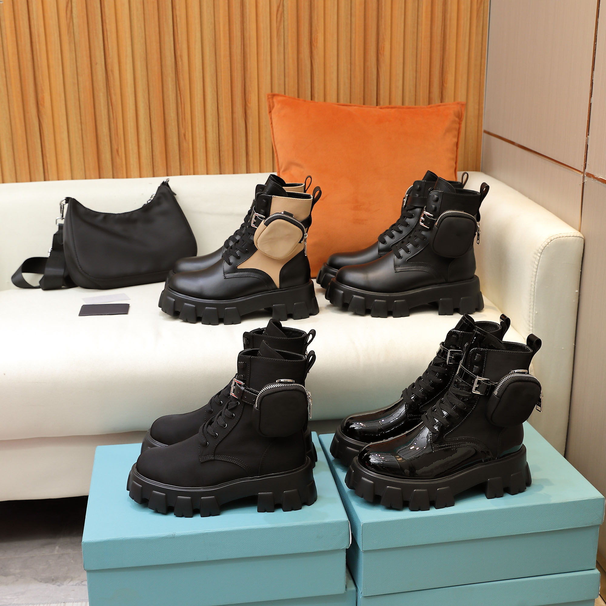 

Women Designers Rois Boots Ankle Martin Boots and Nylon Boot military inspired combat boots nylon bouch attached to the ankle with bags