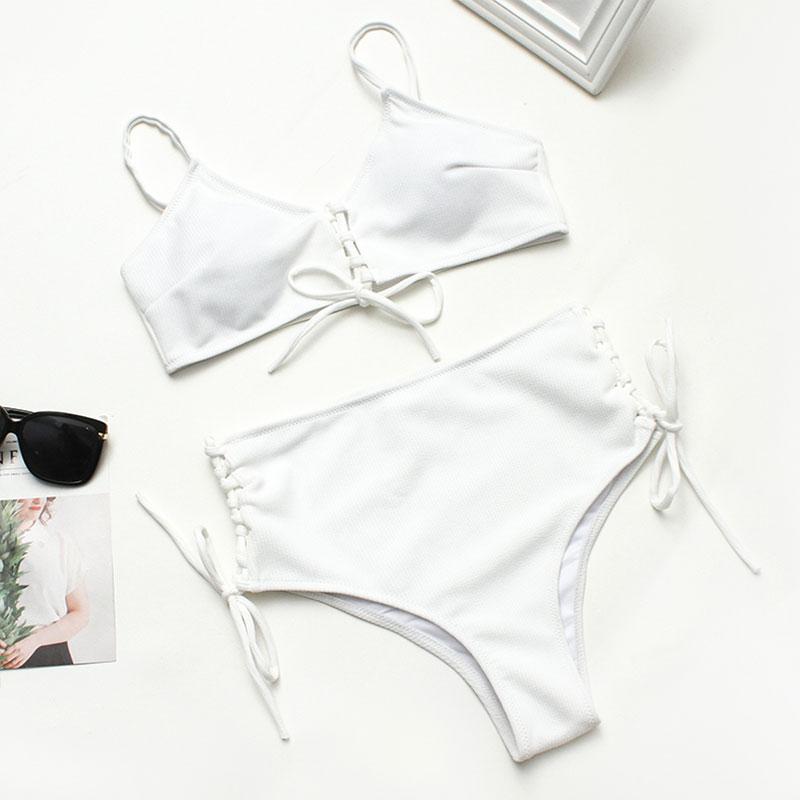 

Bikinis Set High Waist Bikini Sexy Bandage Swimsuit Women Neck Bather Biquini Beach Striped Bathing Suit Swimwear