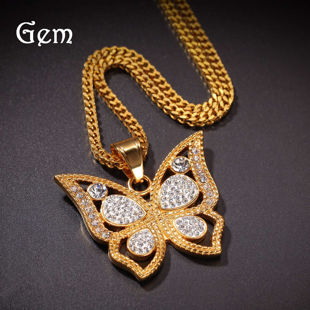 

Hip hop Stainless Steel Diamond Butterfly Pendant