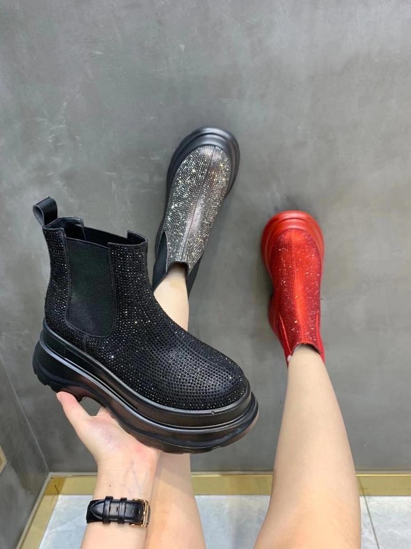 

Boots 2021 Rhinestone Platform Wedges And Ankle Short Women's Shoes, Black