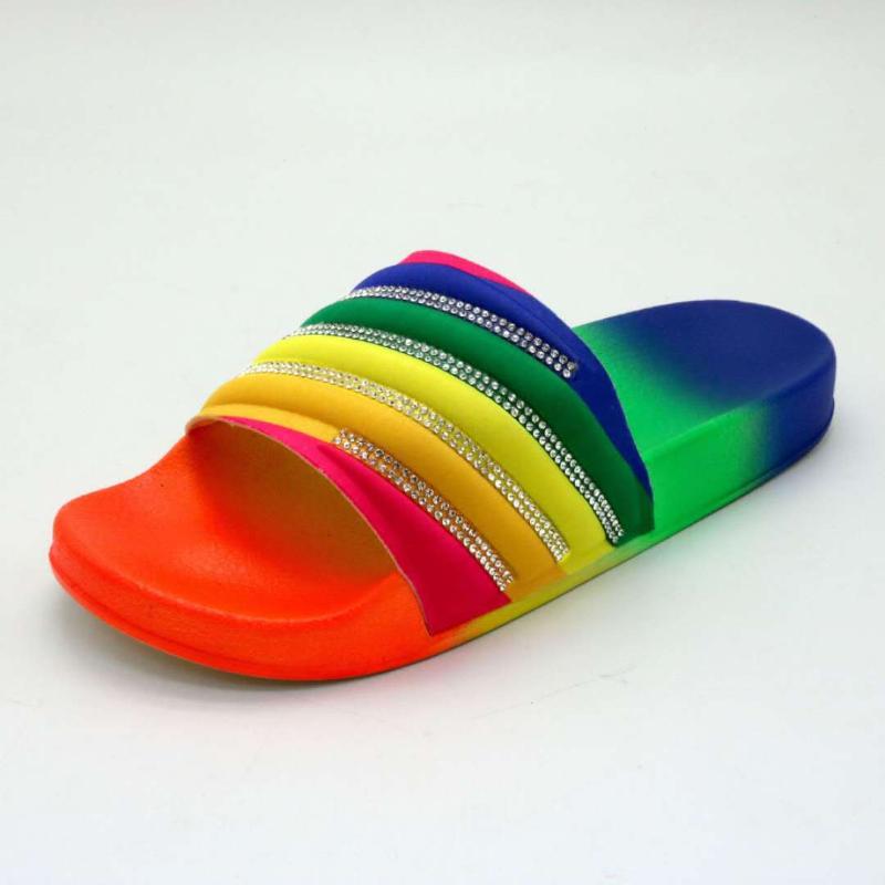 

2021 Bling Summer Shoes Women Rhinestone Sandals Slip-on Slipper Shallow Flat Ladies Outdoor Holiday Slipper, Black