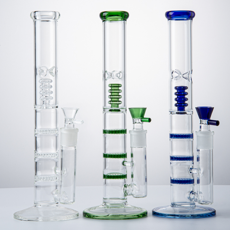 

12 Inch Glass Bong Water Pipe Hookah Birdcage Perc Oil Dab Rig Triple Honeycomb Percolators 18mm Female Joint Smoking Accessories Bongs With Funnel Bowl Hookahs