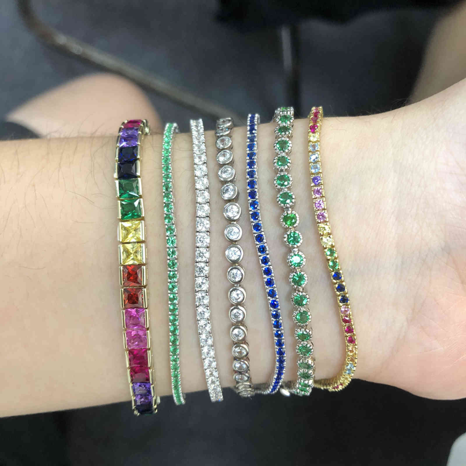 

925 Sterling Sier 14K Gold Cz Cubic Zirconia Mens Charm Enamel Rainbow Colorful Diamond Chain Women Tennis Bracelets