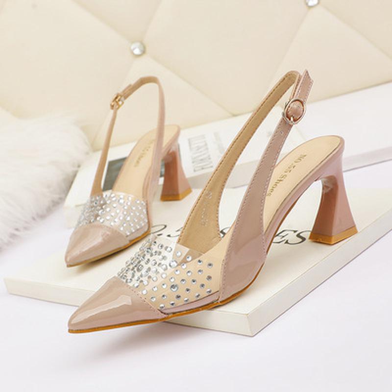 

Dress Shoes 2021 Fashion Women Pumps Summer Sexy Transparent Back Strap Pointed Toe Clear Spike Heels Party Thin Heel, Black